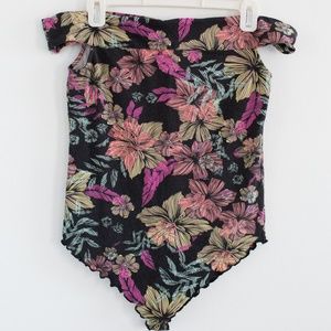 Free People Floral Off-Shoulder Top - Black, Pink, Green